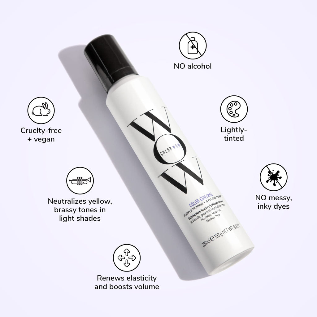 Buy now COLOR WOW Color Control Purple Toning + Styling Foam Æ’?? Instantly rids Blonde & Gray hair of brassy, yellow tones, Alcohol free, crunch free styling at indiglob india
