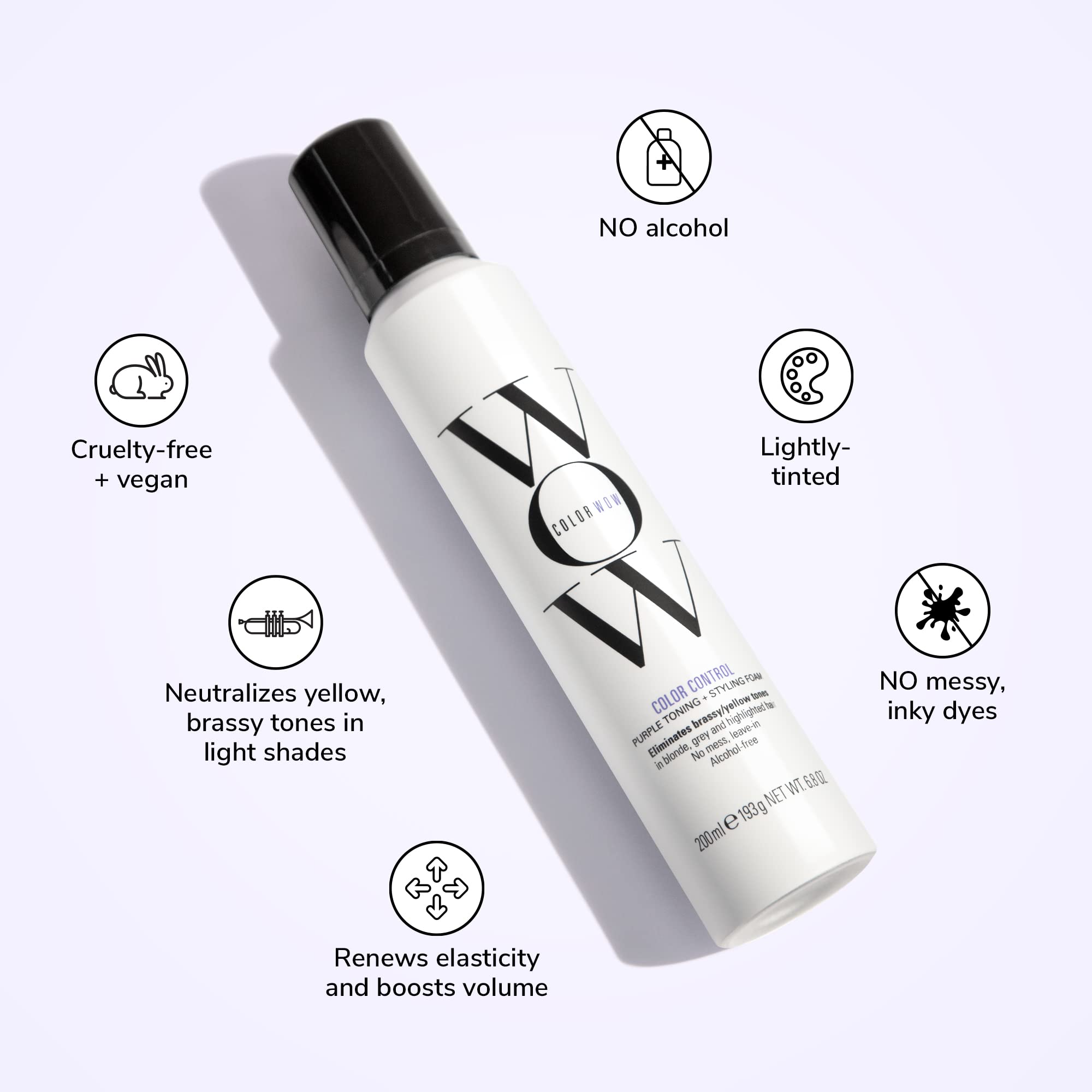 Buy now COLOR WOW Color Control Purple Toning + Styling Foam Æ’?? Instantly rids Blonde & Gray hair of brassy, yellow tones, Alcohol free, crunch free styling at indiglob india