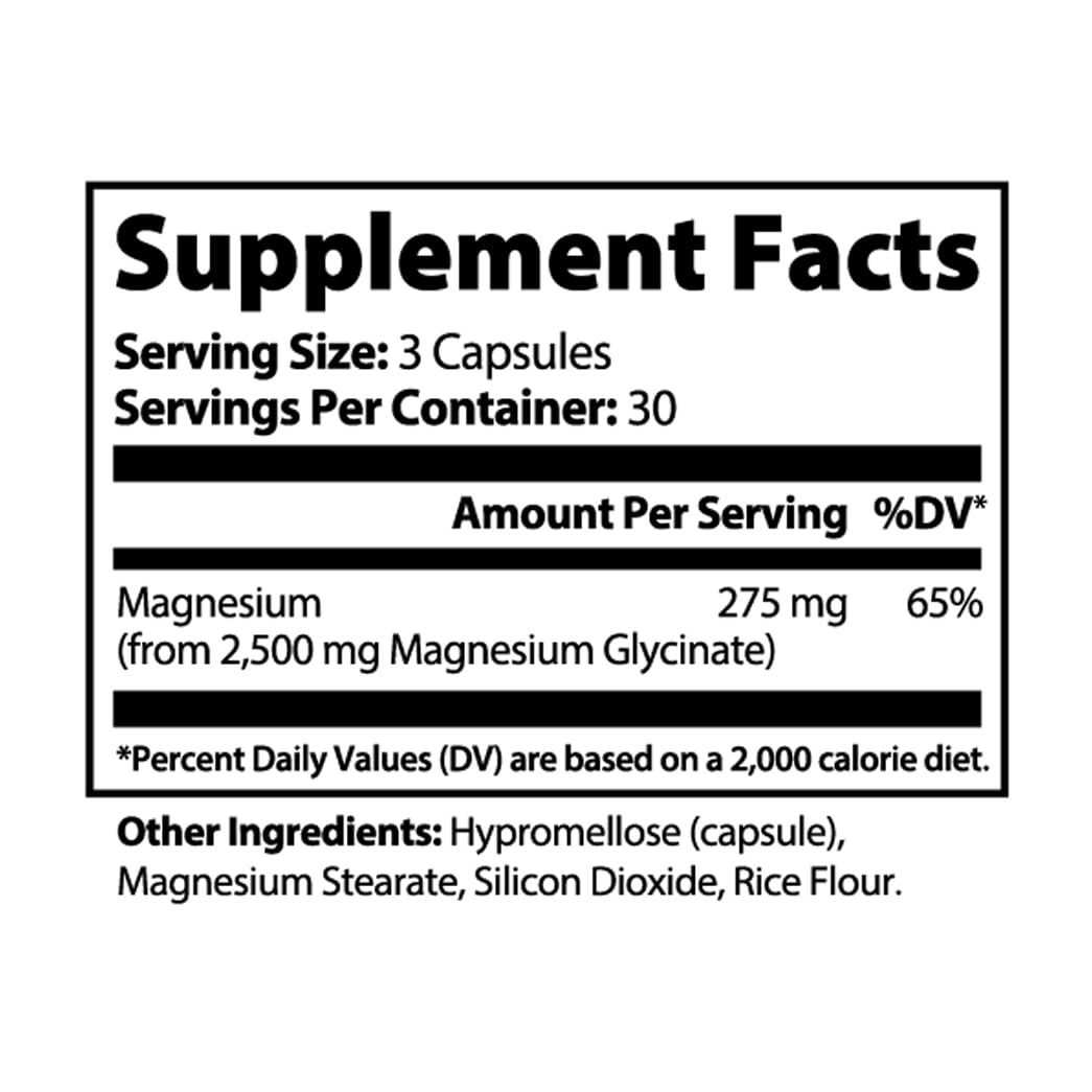 Magnesium Glycinate 275mg - Supports Muscle Relaxation - High Absorption Formula - 90 Capsules