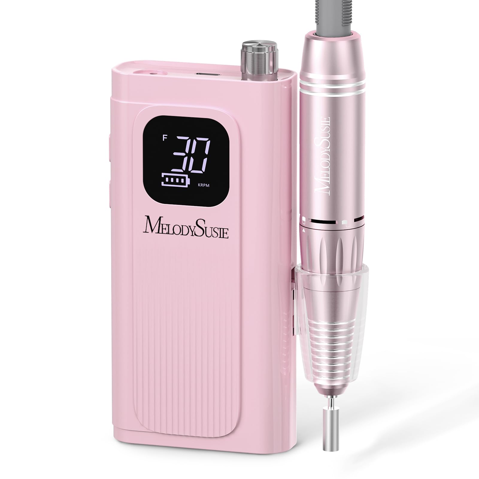 MelodySusie Clip-On SC300F Cordless Nail Drill 30,000 RPM for Beginners | 8-12h Battery Life, 6 Bits and 56 Sanding Bands for Shaping, Gel Removal and Students in Training