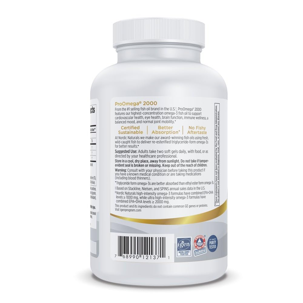 Nordic Naturals ProOmega-3, 2150 mg, EPA & DHA Fish Oil, Lemon - 120 Count | Ultra high-potency EPA & DHA fish oil supports brain, heart, eye & immune health. 2150 mg omega-3. Non-GMO. 60 servings