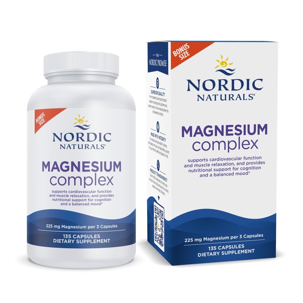 Nordic Naturals Magnesium Complex, 225 mg, Non-GMO, Vegan - 90 Capsules | Multi-form magnesium complex for enhanced absorption. Supports brain, heart, mood, energy & muscle relaxation. 30 servings.