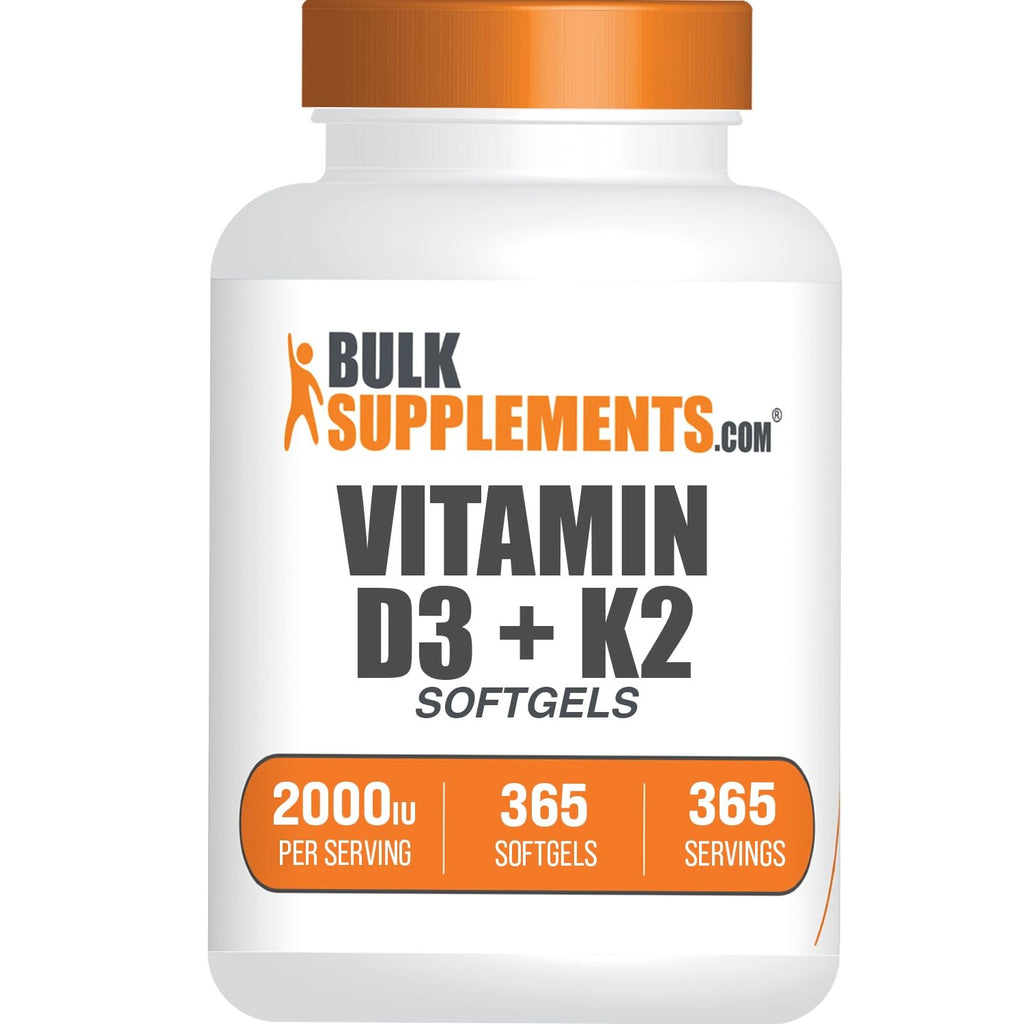 BulkSupplements.com Vitamin D3 + Vitamin K2 Softgels - D3, K2, Vitamin Supplement - Gluten Free, 1 Softgel per Serving (2000IU), 365 Count (Pack of 1)