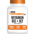BulkSupplements.com Vitamin D3 + Vitamin K2 Softgels - D3, K2, Vitamin Supplement - Gluten Free, 1 Softgel per Serving (2000IU), 365 Count (Pack of 1)