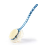 Shower Body Brush Bristles & Mesh Loofah Sponge,Curved Handle Back Scrubber | Long Handle Bath Brush with Mesh Sponge for Skin Exfoliating,Massage Bristles Suitable for Wet or Dry,Men & Women(Blue)