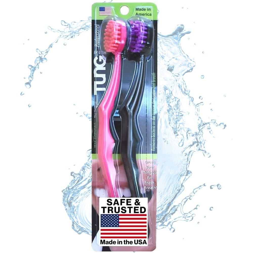 Buy now TUNG Brush Tongue Cleaner, Plastic TUNG Scraper, Tongue Cleaning to Fight Bad Breath, Halitosis Defense, USA Made, 2-Pack 1 Count (Pack of 2) Without Cap at indiglob india