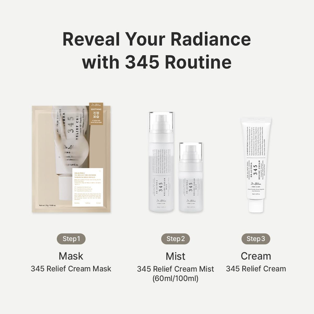 Dr.Althea 345 Relief Cream & Mist Duo, Korean Vegan Skin Care Set | Soothing Recovery & Moisture for Sensitive Skin, Daily Post-Acne Moisturizer, Versatile Hydration Mist Spray