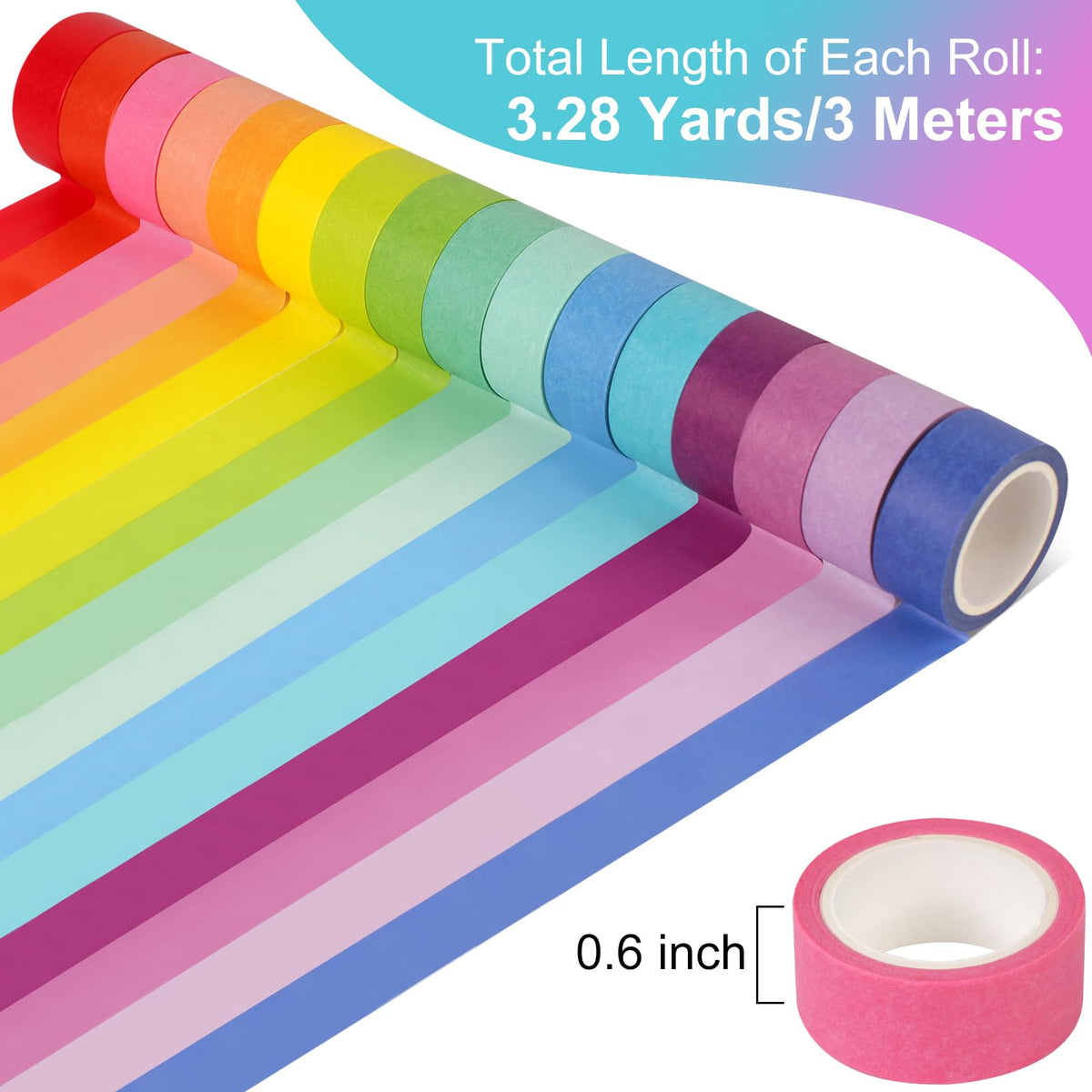 Phinus Washi Tape Set, 16 Pack Decorative Tape, Multicolor, 15mm x 3m, Reusable, Ideal for Gift Wrapping, Journaling, Crafting, Decoration