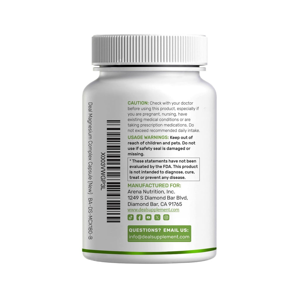 Magnesium Complex 500mg, 480 Veggie Capsules – Pack of 2 | 10-in-1 Glycinate, Citrate, Malate, Oxide, & More – 100% Chelated for Easy Absorption – Essential Mineral Supplement – Non-GMO