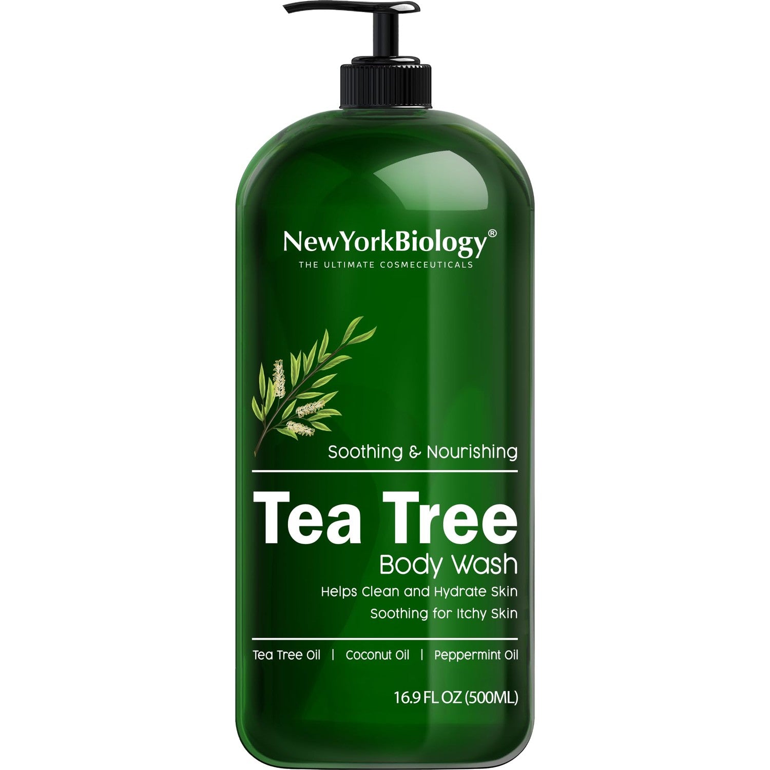New York Biology Tea Tree Body Wash for Men & Women - 16.9 Fl Oz | Moisturizing Body Wash Helps Soothe the Skin, Refreshing & Hydrating Cleanser for Body & Feet