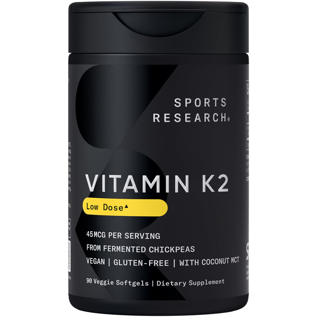 Sports Research® Vitamin K2 as MK-7 100mcg, 60 Count Plantgels™ | Supports Bone & Heart Health w/Highly Bioavailable MK-7 & Coconut MCT oil for Better Absorption · Plant-Based, Soy-Free