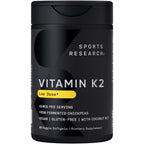 Sports Research® Vitamin K2 as MK-7 100mcg, 60 Count Plantgels™ | Supports Bone & Heart Health w/Highly Bioavailable MK-7 & Coconut MCT oil for Better Absorption · Plant-Based, Soy-Free