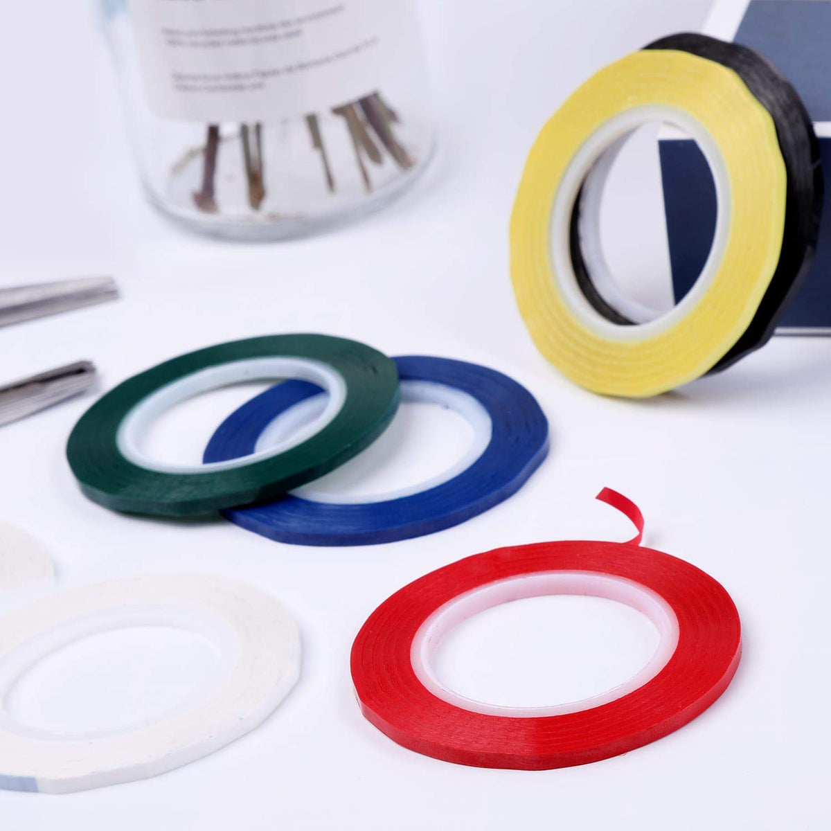 cridoz 6 Rolls 1/8 Whiteboard Tape Thin White Board Tape Lines Pinstripe Dry Erase Art Tape Graphic Chart Grid Electrical Tape, 108 Feet Per Roll