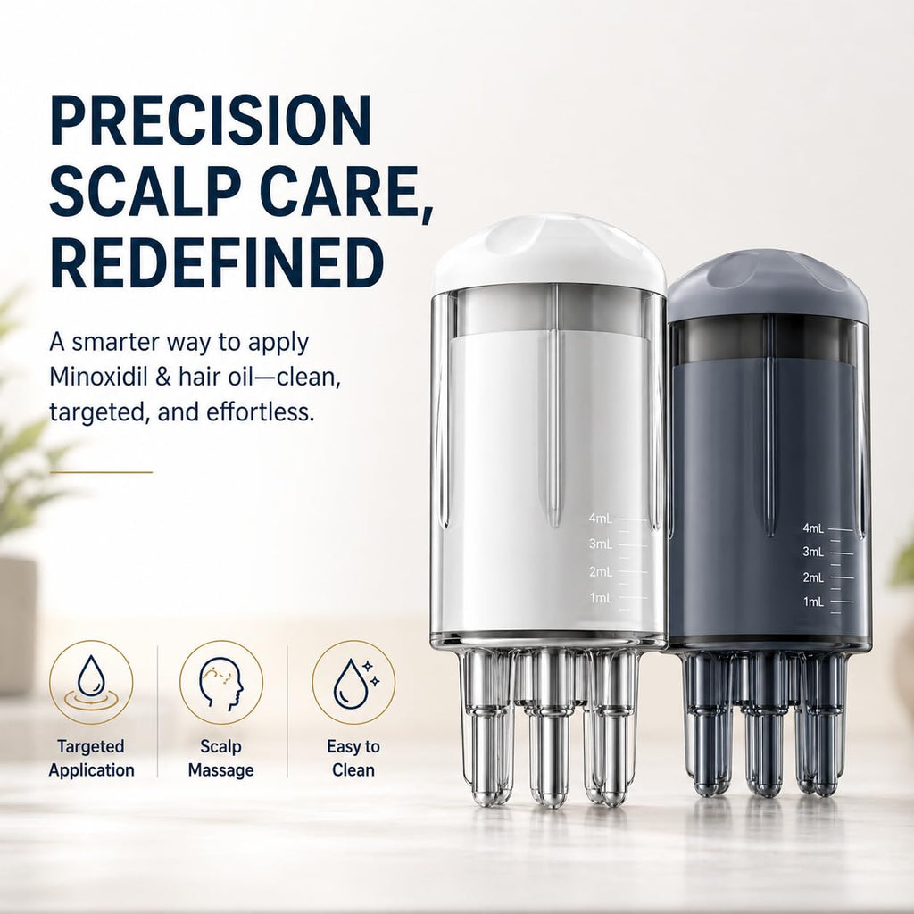Minoxidil Applicator, 2 Pack Scalp Applicator Comb with Cleaning Brush and Dropper, Rollerball Hair Oil Dispenser Bottle for Precise Root Targeted, Quick Effortless Scalp Brush Tool