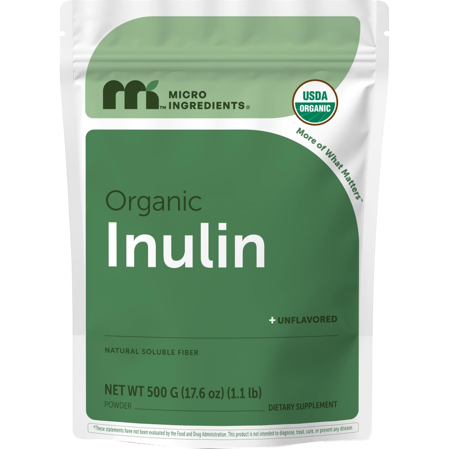 Micro Ingredients Organic Inulin FOS Fiber Powder, 2.2 lbs | Quick Water-Soluble Prebiotic | Natural Fiber for Smoothies & Drinks | Vegan Friendly, Dissolves Clear
