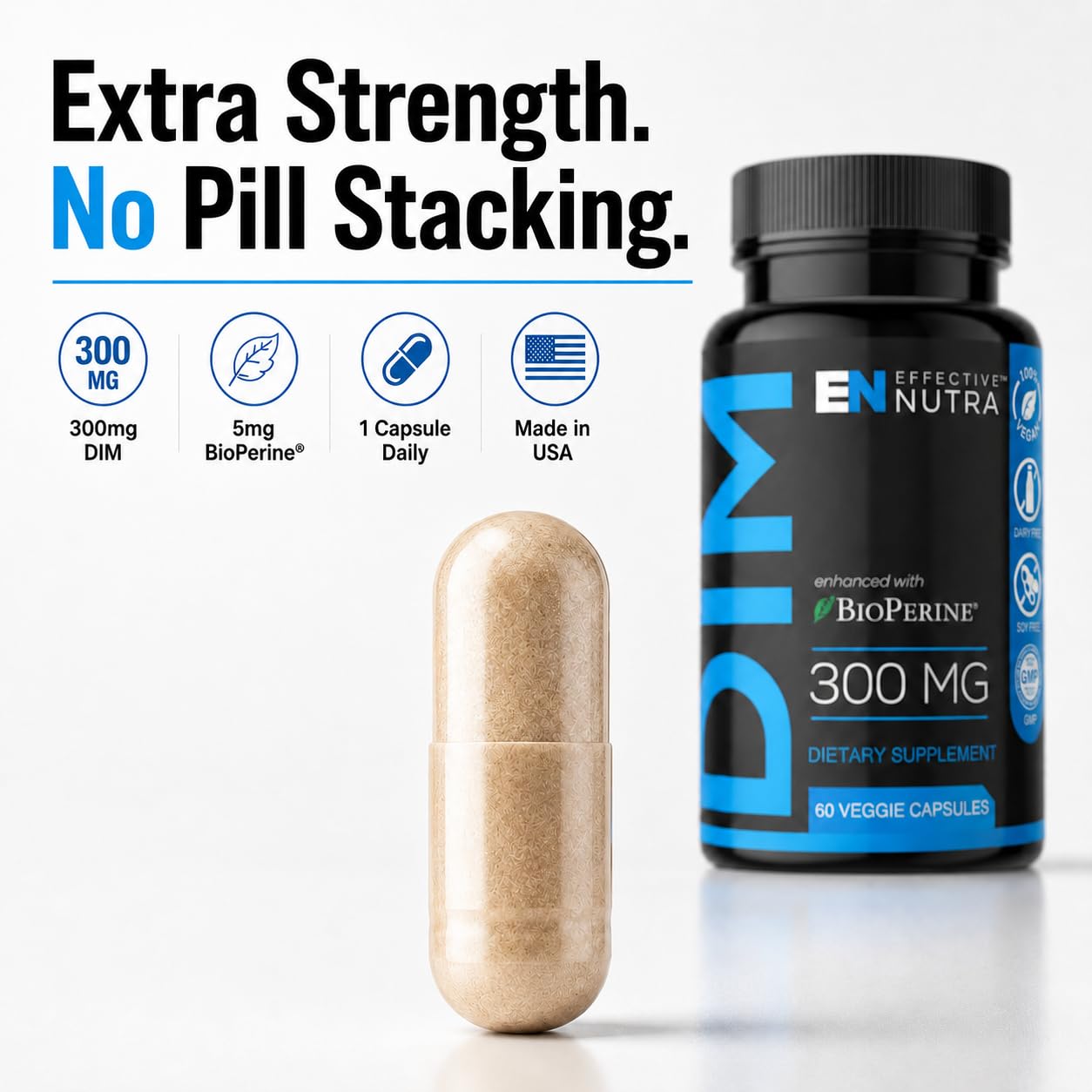 Effective Nutra DIM Supplement 300 mg with BioPerine, 60 Count | Estrogen blocker for men and estrogen balance for women, extra-strength DIM, one capsule daily, 2-month supply