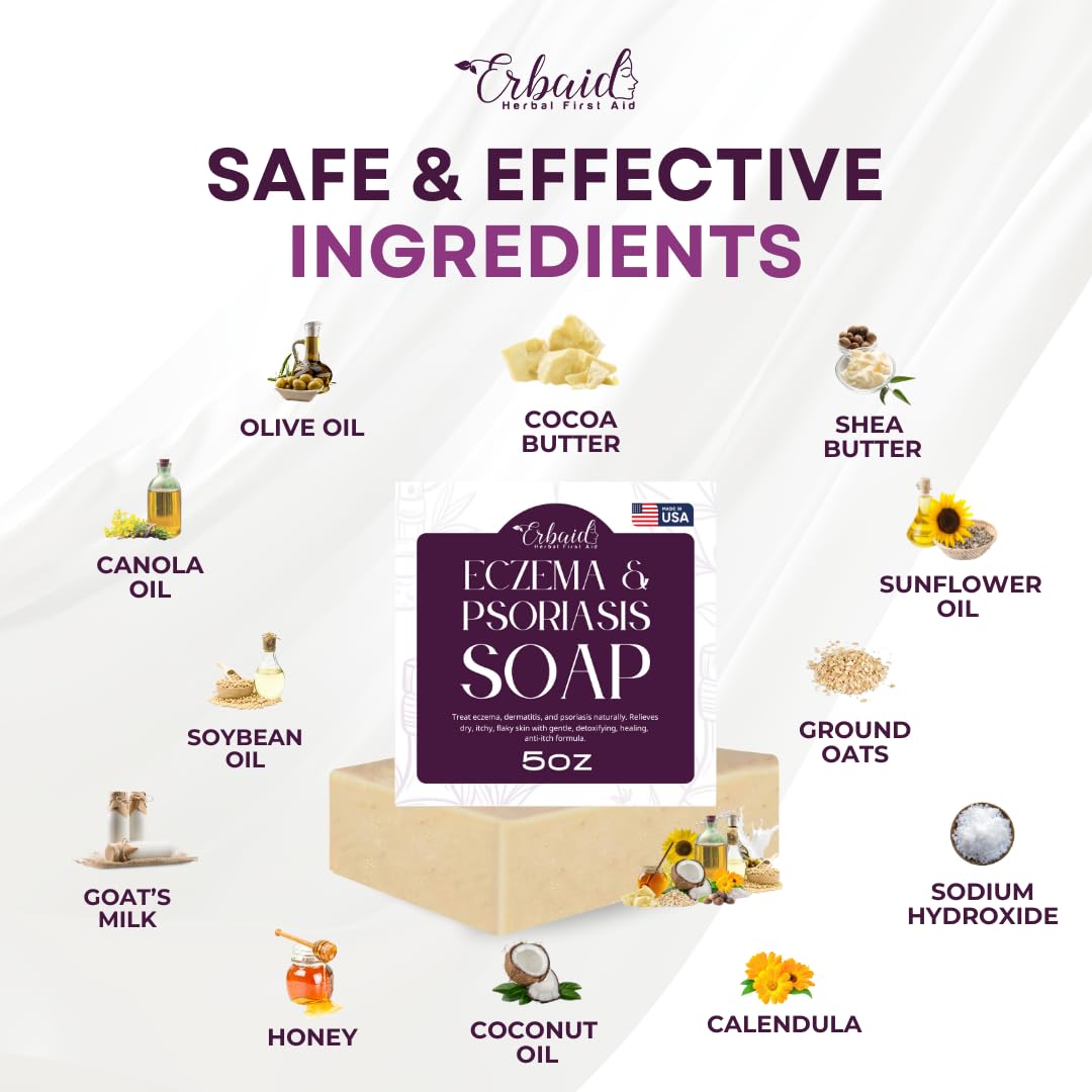 Eczema Soap Bar for Face and Body – All Natural Dermatitis, Psoriasis Treatment for Dry Itchy Sensitive Skin Relief – Gentle Detoxifying, Healing, Anti-Itch, Oatmeal Goat Milk Wash for Kids, & Adults