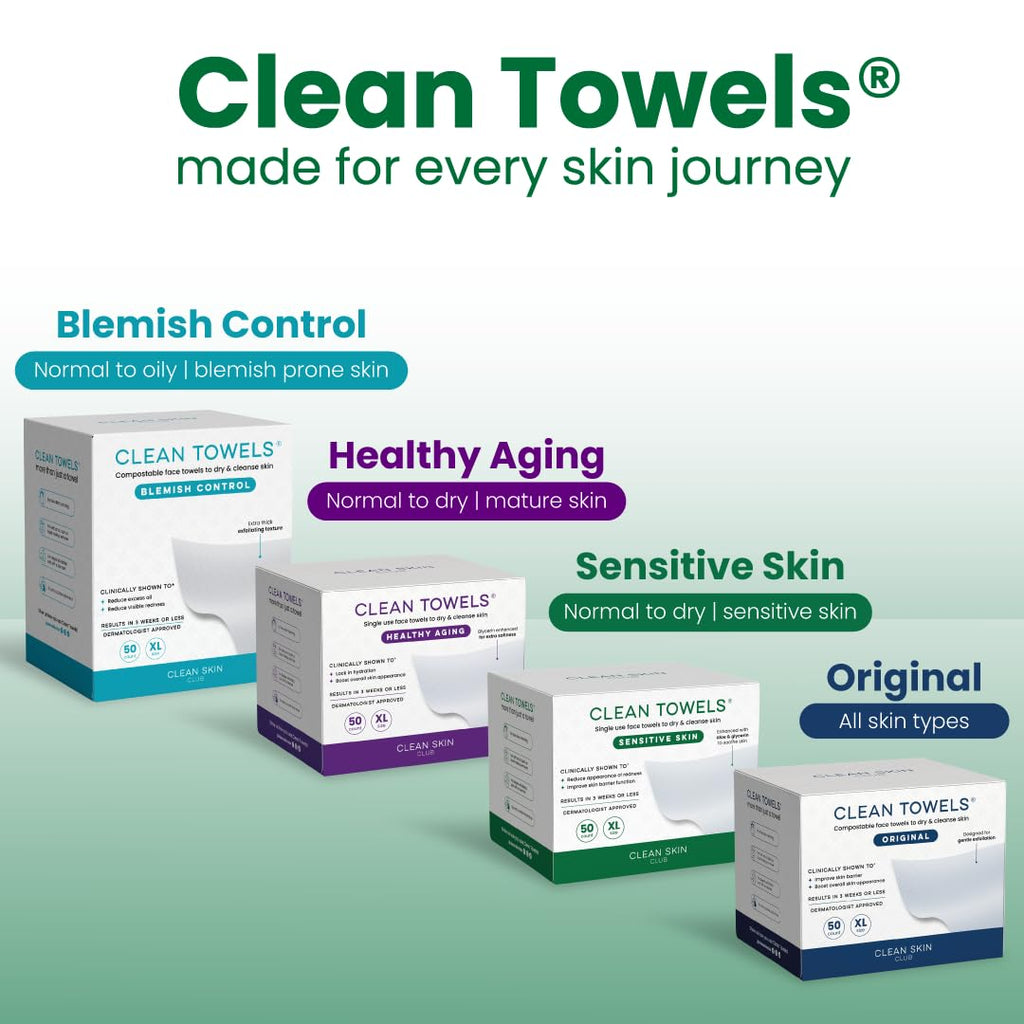 CLEAN SKIN CLUB Sensitive Skin Clean Towels® XL, Ultra-Soft Disposable Face Dry Wipes Infused with Aloe & Glycerin, XL - 1 Pack (50 count)