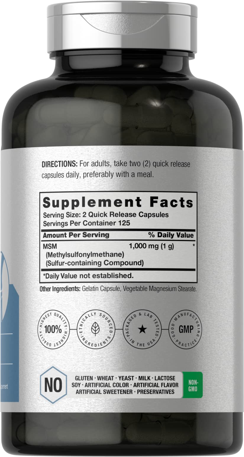 Horbäach MSM Supplement Capsules | 1000mg | 250 Count