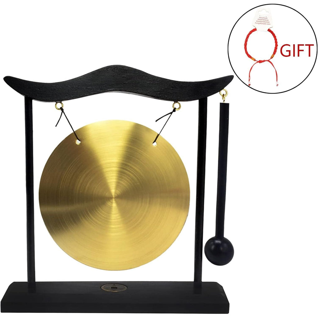 Buy now Feng Shui Brass Gong Desktop Zen Art for Fortune + Free Red String Bracelet H1301 at indiglob india