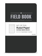 Elan Publishing Company Field Notebook/Pocket Journal - 3.5"x5.5" - Black - Lined Memo Book - Pack of 5
