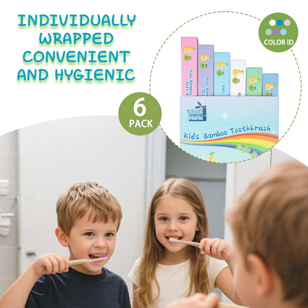 Kids Bamboo Toothbrushes, BPA-Free Soft Bristles, Eco-Friendly Natural Wooden Toddler Toothbrush, 6-Pack Travel Toothbrushes Set for Children