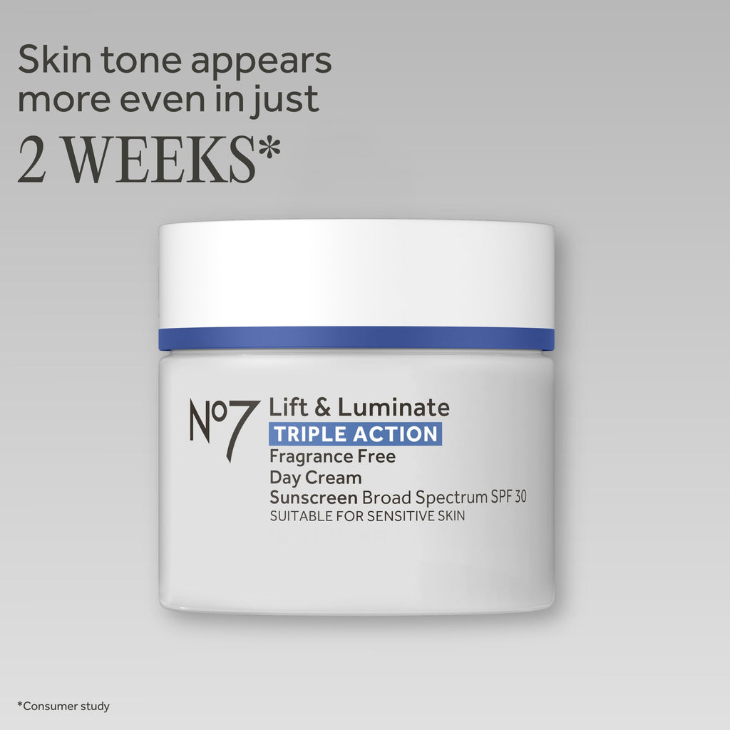 No7 Lift & Luminate Triple Action Face Cream with SPF 30, 1.69 oz | Fragrance Free Moisturizer, Anti Aging Collagen Peptides, Brightening Complex, Evens Skin Tone, Wrinkles Appear Reduced