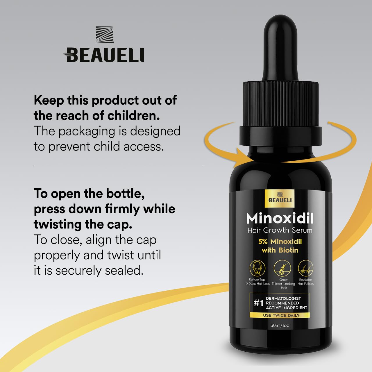 Beaueli 5% Minoxidil for Men and Women, Hair Growth, Beard Growth, Hair Regrowth, Unscented Drop, 3 Fl Oz, 3 Bottles | Minoxidil Hair Growth Oil for Men & Women, 5% Minoxidil Serum Hair Regrowth Treatment with Biotin for Thicker, Fuller Hair