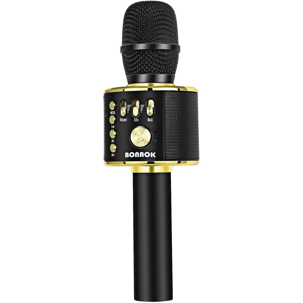 Buy now BONAOK Wireless Bluetooth Karaoke Microphone, 3-in-1 Portable Handheld Mic Speaker Machine for All Smartphones, Gifts to Girls Boys Kids Adults All Age Q37(Black Gold) Black Gold at indiglob india