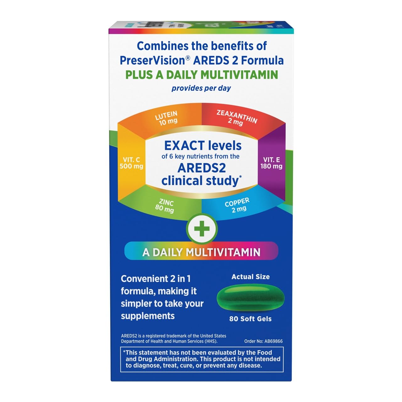 PreserVision AREDS 2 + Multivitamin Eye Vitamins, 2-in-1, 80 Softgels | AREDS 2 eye health supplement, lutein, zeaxanthin, zinc, vitamins C D E, macular support*, #1 eye doctor recommended brand1