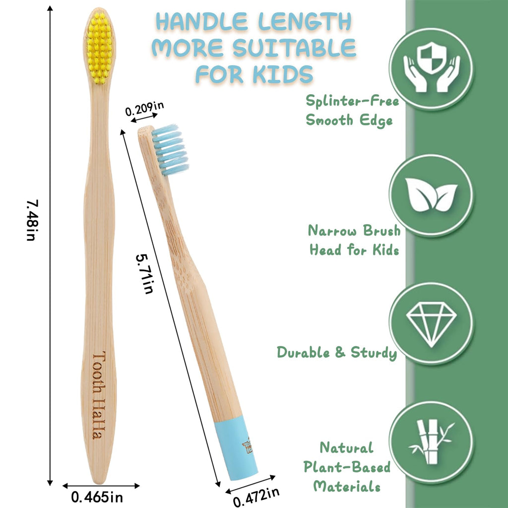 Kids Bamboo Toothbrushes, BPA-Free Soft Bristles, Eco-Friendly Natural Wooden Toddler Toothbrush, 6-Pack Travel Toothbrushes Set for Children