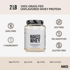 Buy now NAKED Whey 2LB 100% Grass Fed Whey Protein Powder - Only 1 Ingredient, Unflavored Whey Protein, Undenatured, Gluten Free, Soy Free, No GMOs, No Preservatives at indiglob india