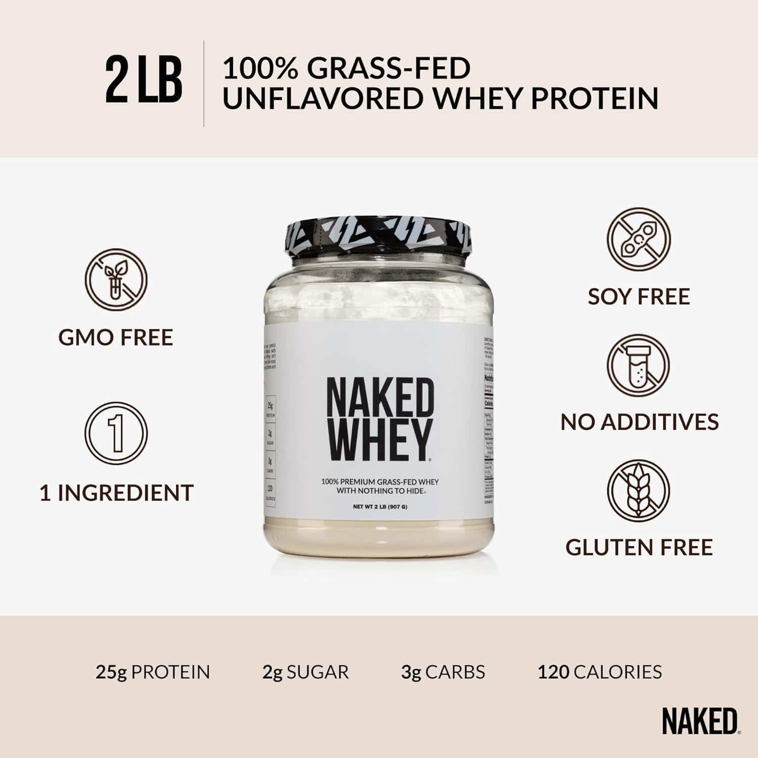 Buy now NAKED Whey 2LB 100% Grass Fed Whey Protein Powder - Only 1 Ingredient, Unflavored Whey Protein, Undenatured, Gluten Free, Soy Free, No GMOs, No Preservatives at indiglob india