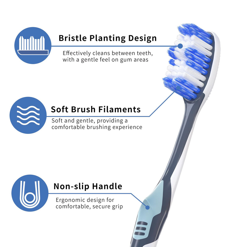 Medium Toothbrushes for Adults with Tongue Cleaner, Utilizing whitening Spiral Wave Brush bristles, it Effectively Cleans Coffee, Tea, and Smoke Stains, Gentle Rounded Tips（6 Pack）