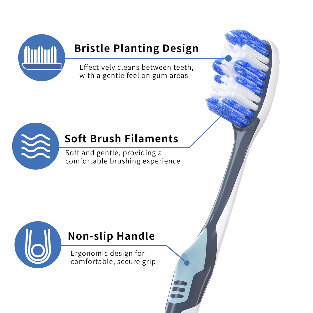 Medium Toothbrushes for Adults with Tongue Cleaner, Utilizing whitening Spiral Wave Brush bristles, it Effectively Cleans Coffee, Tea, and Smoke Stains, Gentle Rounded Tips（6 Pack）