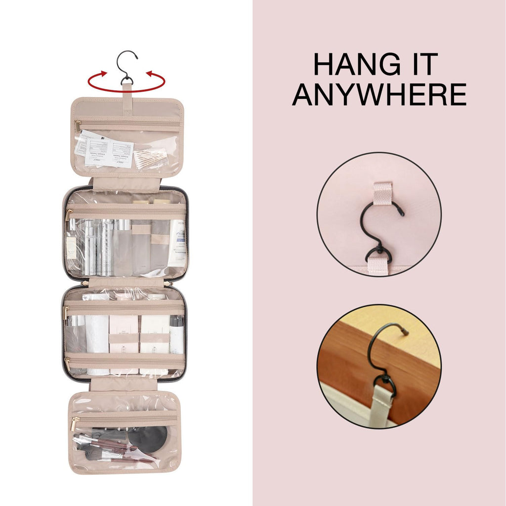 Buy now BAGSMART Toiletry Bag Travel Bag with Hanging Hook, Water-resistant Makeup Cosmetic Bag Travel Organizer for Accessories, Shampoo, Full-size Container, Toiletries (Baby Pink, Medium) at indiglob india