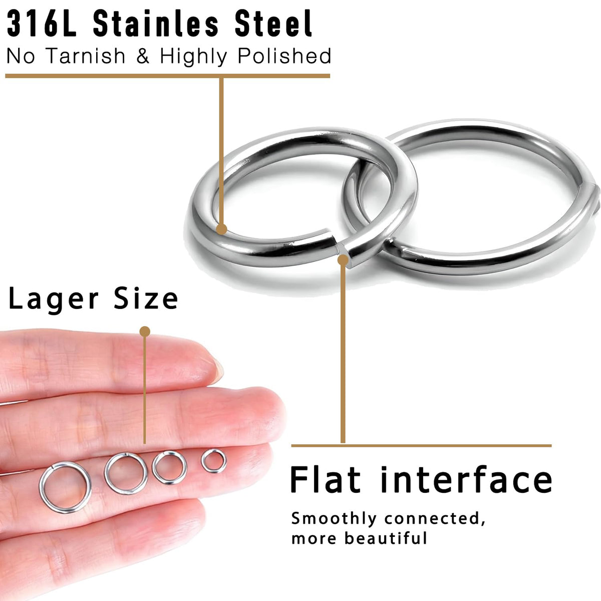 600PCs Large Heavy Duty Stainless Steel Jump Rings, Silver