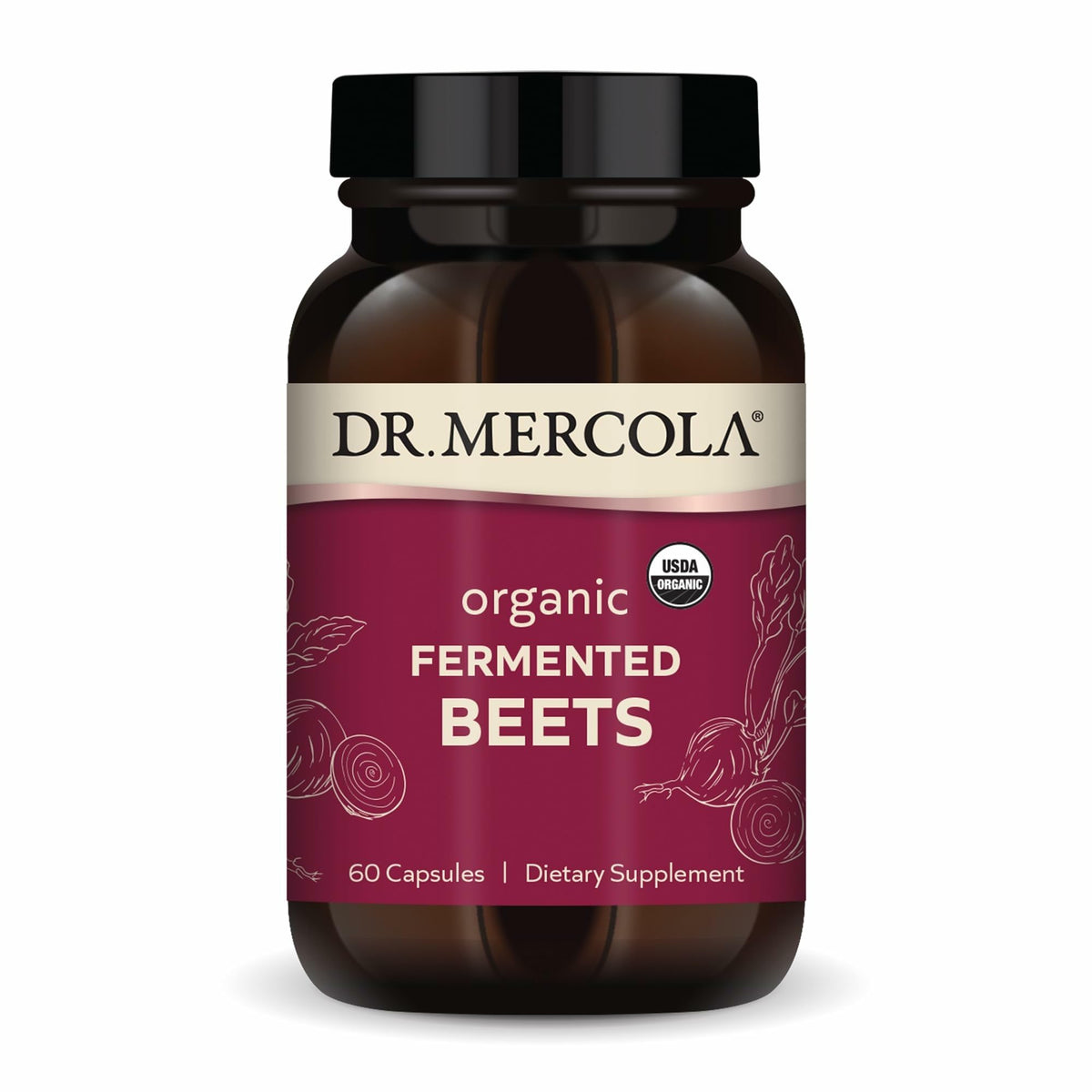 Dr. Mercola Organic Fermented Beets, 15 mg, 60 Capsules (30 Servings)