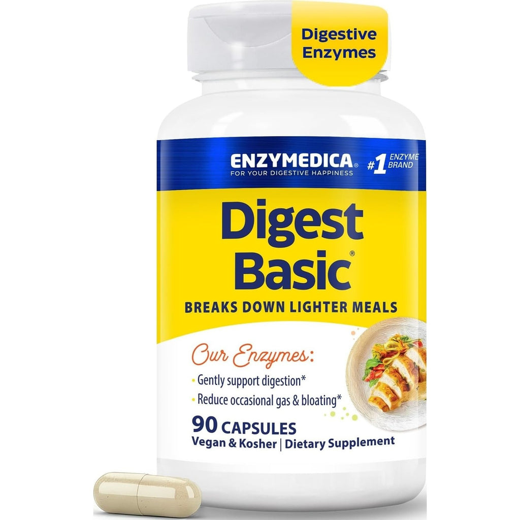 Enzymedica Digest Basic - Helps Gas & Bloating - 30 Caps | Digestive Enzyme Supplement for Women & Men, Enzyme Capsules for Digestion, Gut Health Support, For Sensitive Stomachs, Vegan