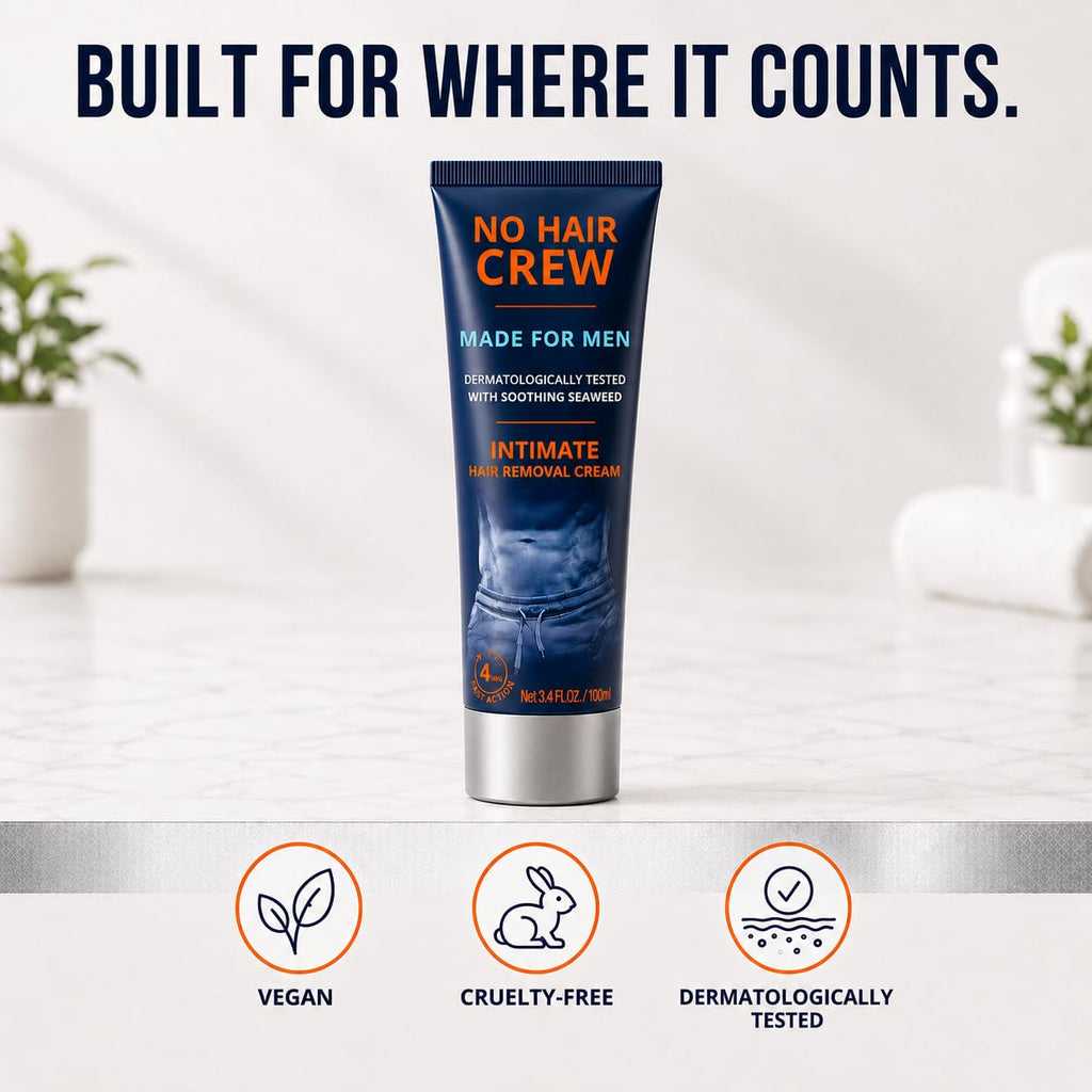 No Hair Crew Intimate/Private At Home Hair Removal Cream for Men - Painless, Flawless, Soothing Depilatory for Unwanted Coarse Male Body Hair, 100ml