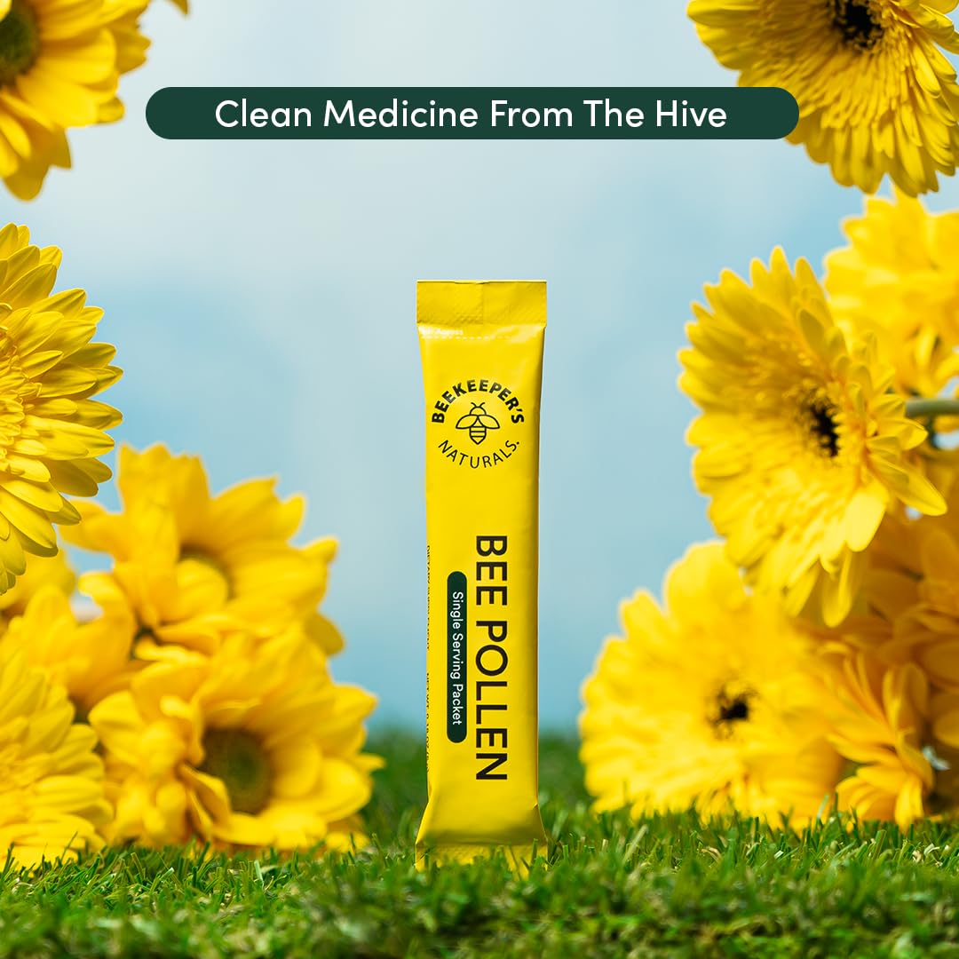 Beekeeper's Naturals 100% Raw Bee Pollen Stick Packs, Amino Acids, 15ct | Natural Preserved Enzymes, Source of Vitamin B, Minerals, Amino Acids & Protein, Paleo & Keto Friendly, Gluten Free