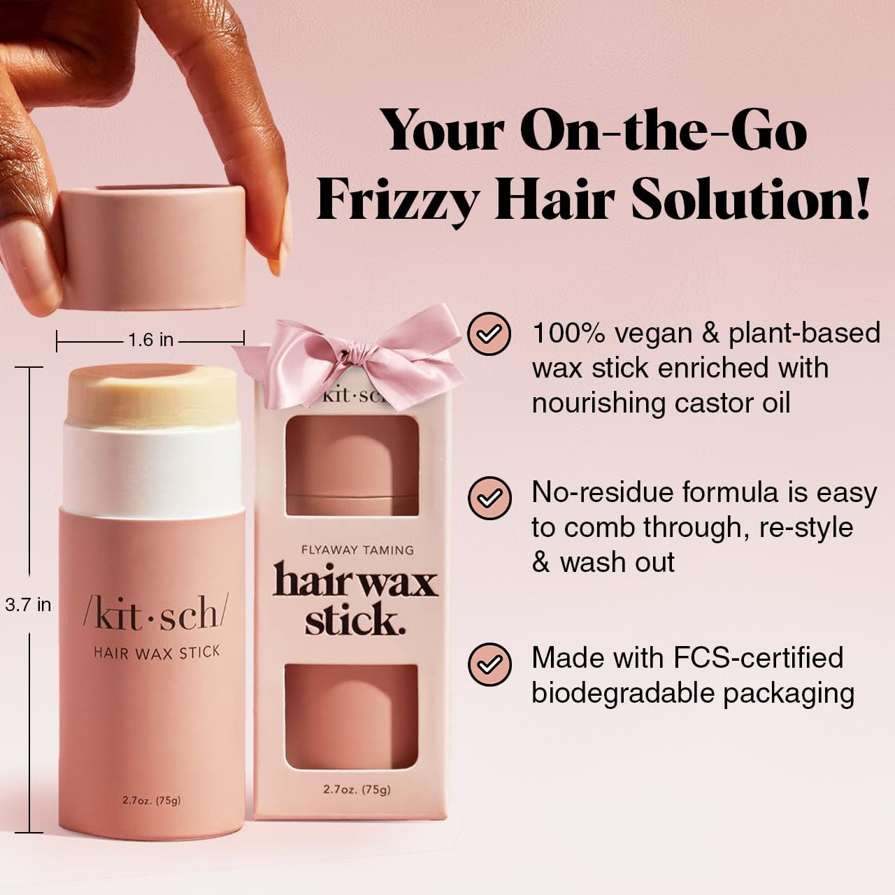 Buy now Kitsch Hair Wax Stick for Women & Men - Anti-Frizz and Fly Away Hair Tamer, No Residue Hair Finishing Stick | All Day Hold Styling Product - 2.7 oz at indiglob india