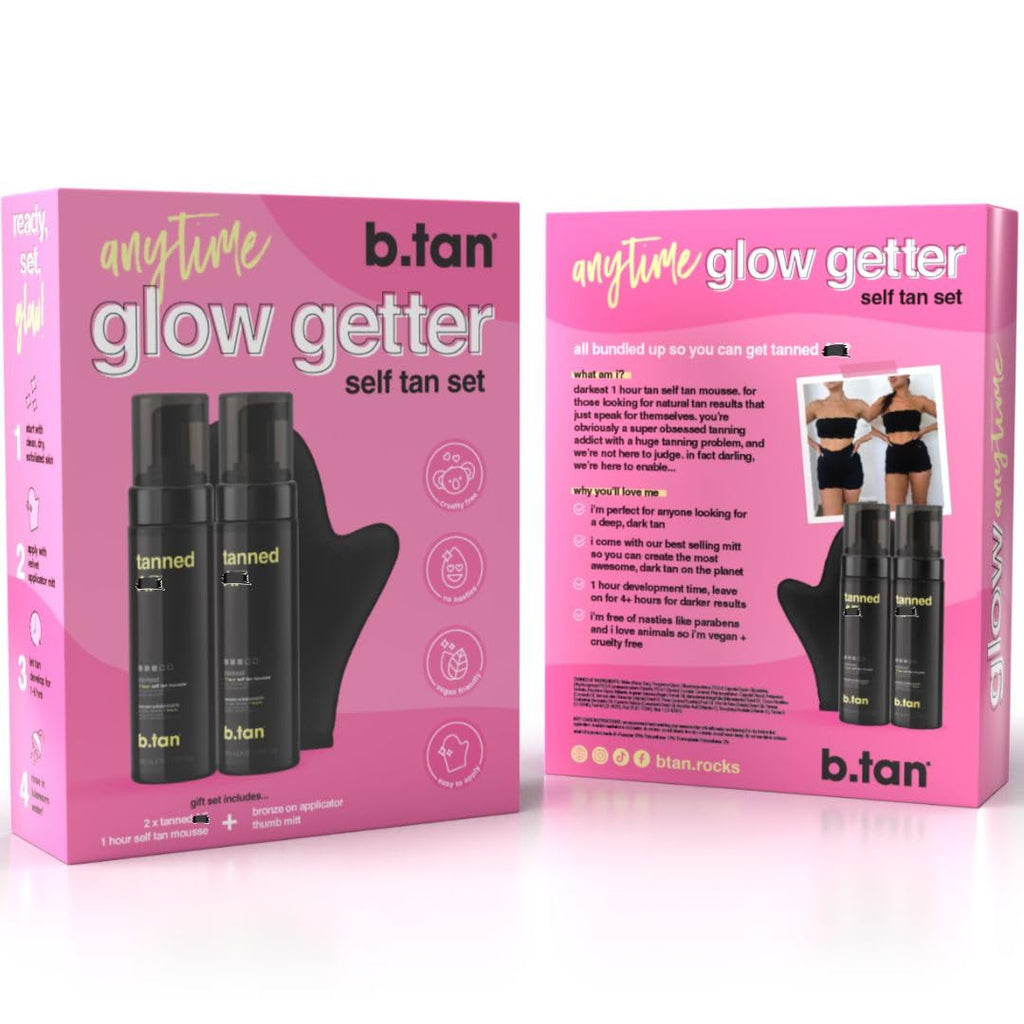 Buy now b.tan Dark Self Tanner Mousse | Get Tanned - Best, 1 Hour Express Sunless Tanning Foam, No Fake Tan Smell, Ultra Dark Bronzing Glow, Face & Body, Vegan, Cruelty Free, 6.7 Fl Oz 6.7 Fl Oz (Pack of 2) anytime glow getter at indiglob india