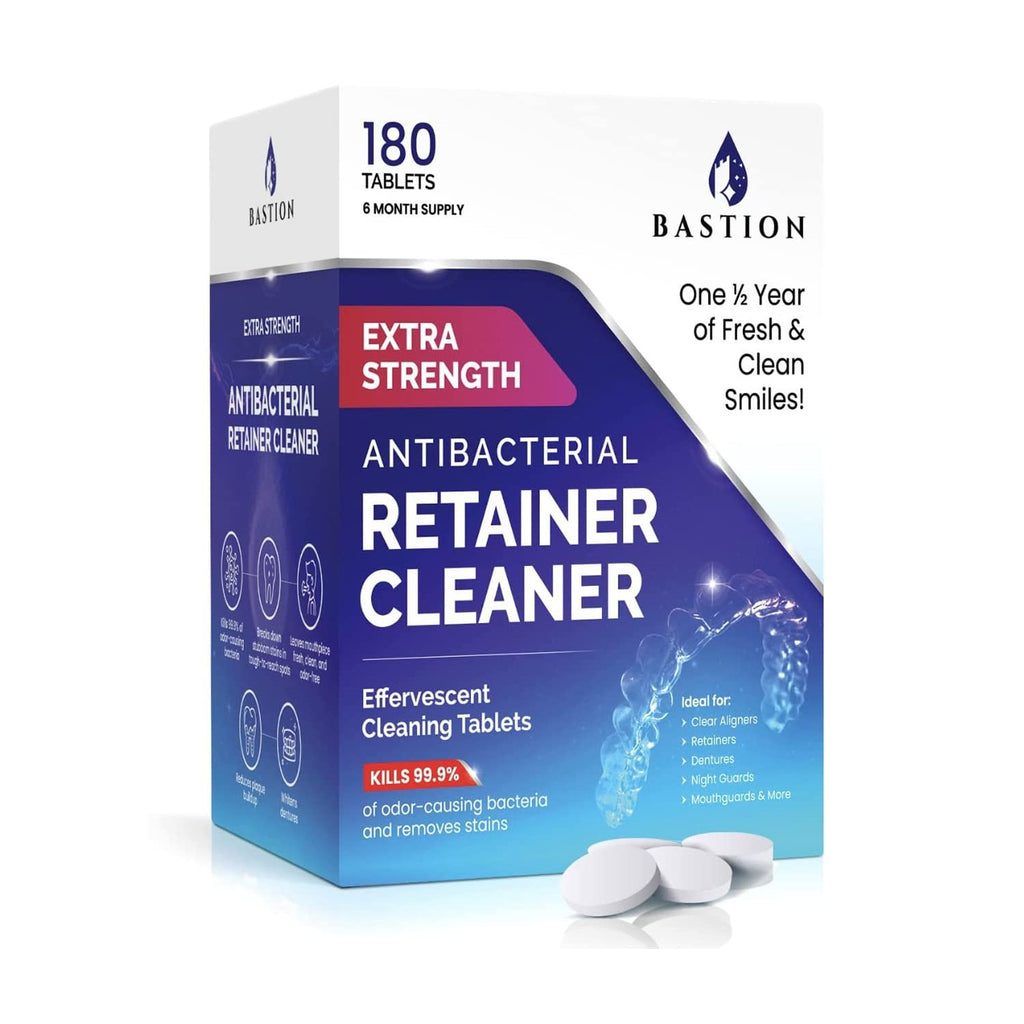 Retainer Cleaner & Denture Cleanser - 180 Effervescent Tablets 6 Month Supply Removes Stains, Discoloration, Odors, Plaque Clear Aligners, Mouth Night Guard, All Dental/Oral Appliances
