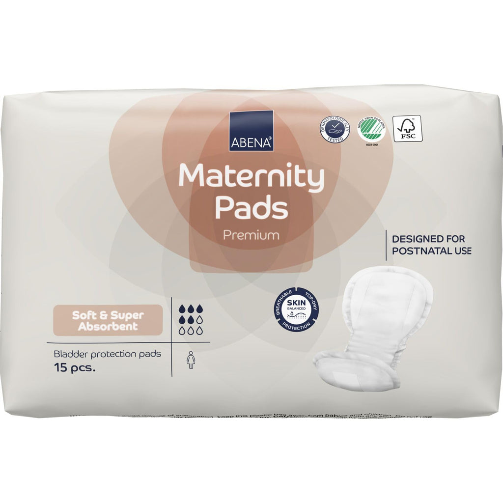 Abena Premium Maternity Pads for Postpartum and After-Delivery Incontinence, Super Absorption, Soft Disposable Pads - 15 Count