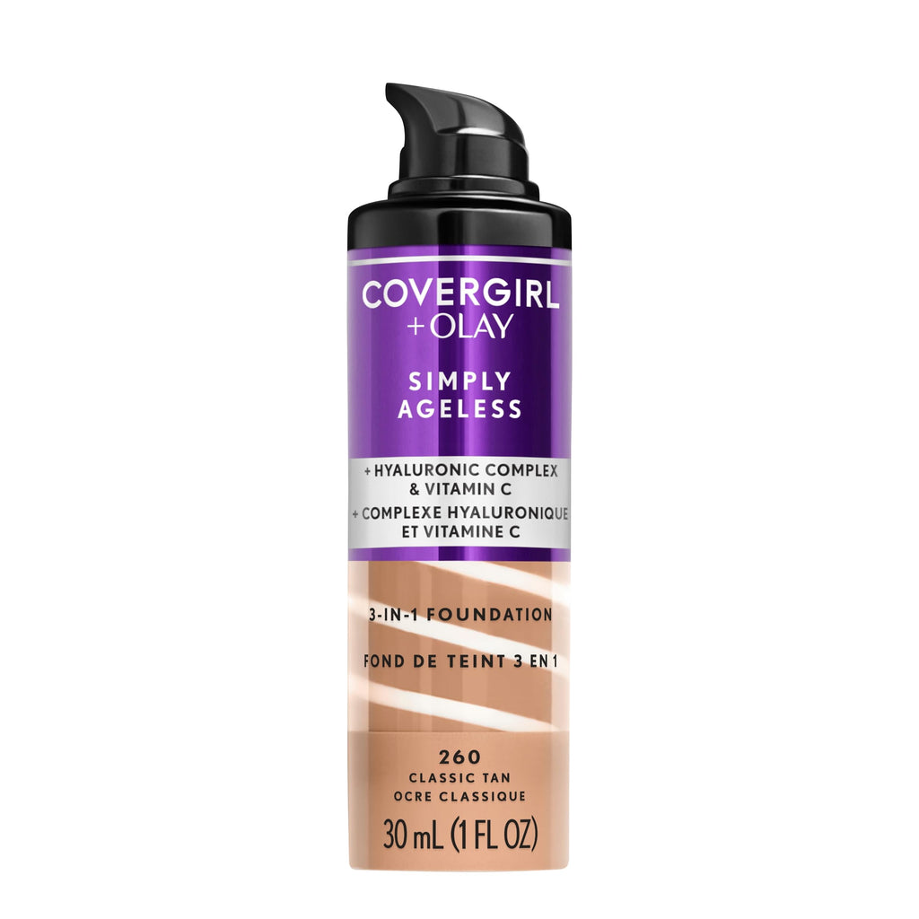 Buy now COVERGIRL & Olay Simply Ageless 3-in-1 Liquid Foundation, Matte Finish, Hyaluronic & Vitamin C Formula, 240 Natural Beige, 1 Count at indiglob india