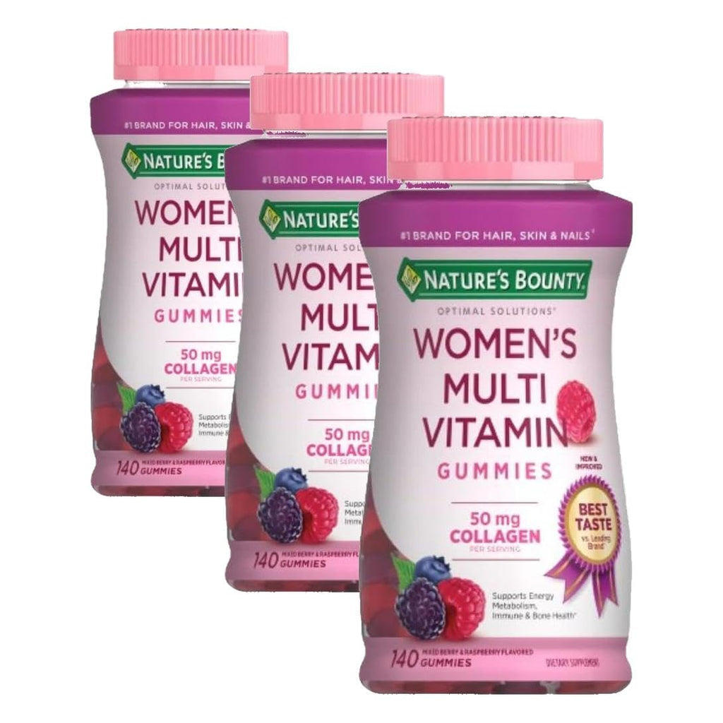 Nature's Bounty Optimal Solutions, Women's Multivitamin Gummies for Immune Support, Cellular Energy Support, Bone Health, Raspberry Flavor, 140 Ct, 70 Total Servings