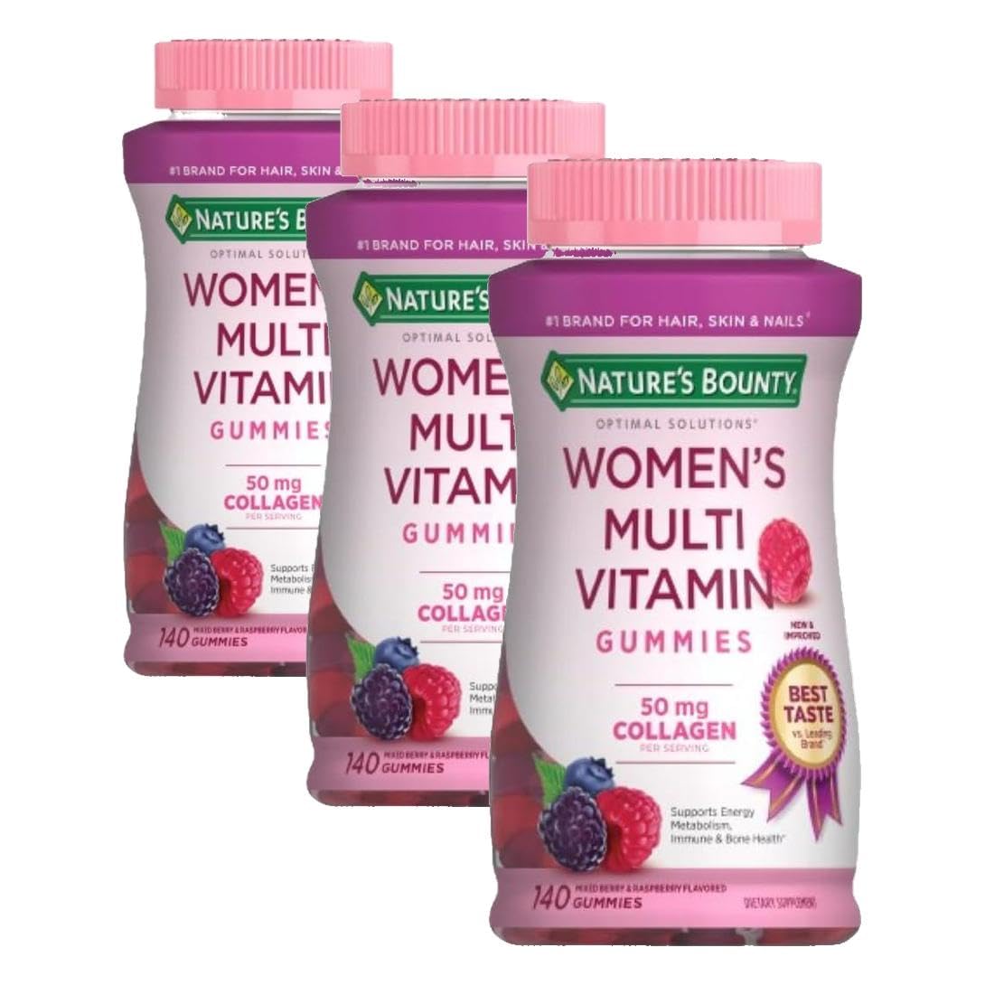 Nature's Bounty Optimal Solutions, Women's Multivitamin Gummies for Immune Support, Cellular Energy Support, Bone Health, Raspberry Flavor, 140 Ct, 70 Total Servings