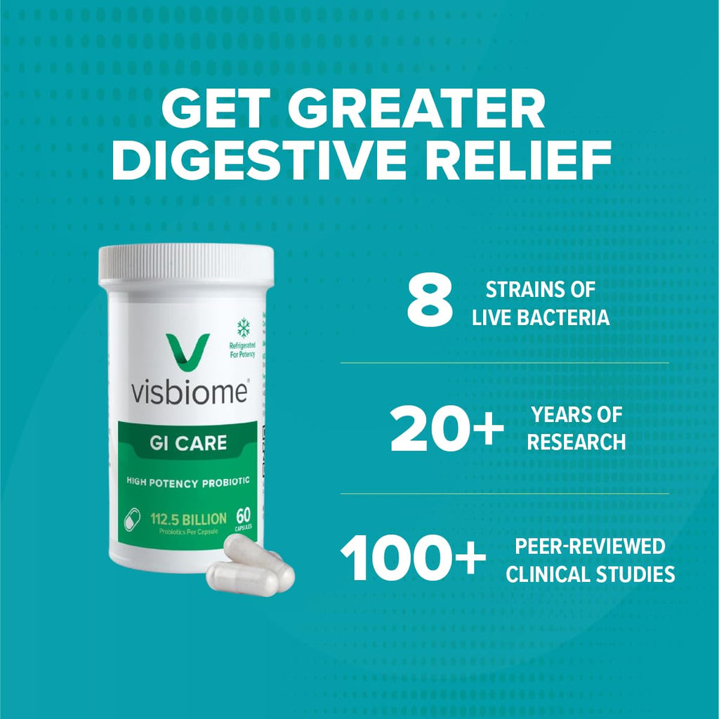 Visbiome® GI Care High Potency Probiotic, 112.5B CFU, 120 Capsules | Original De Simone Formulation®, Multi-Strain, Refrigerated Probiotics, Low FODMAP Certified, Gluten-Free, Made in USA