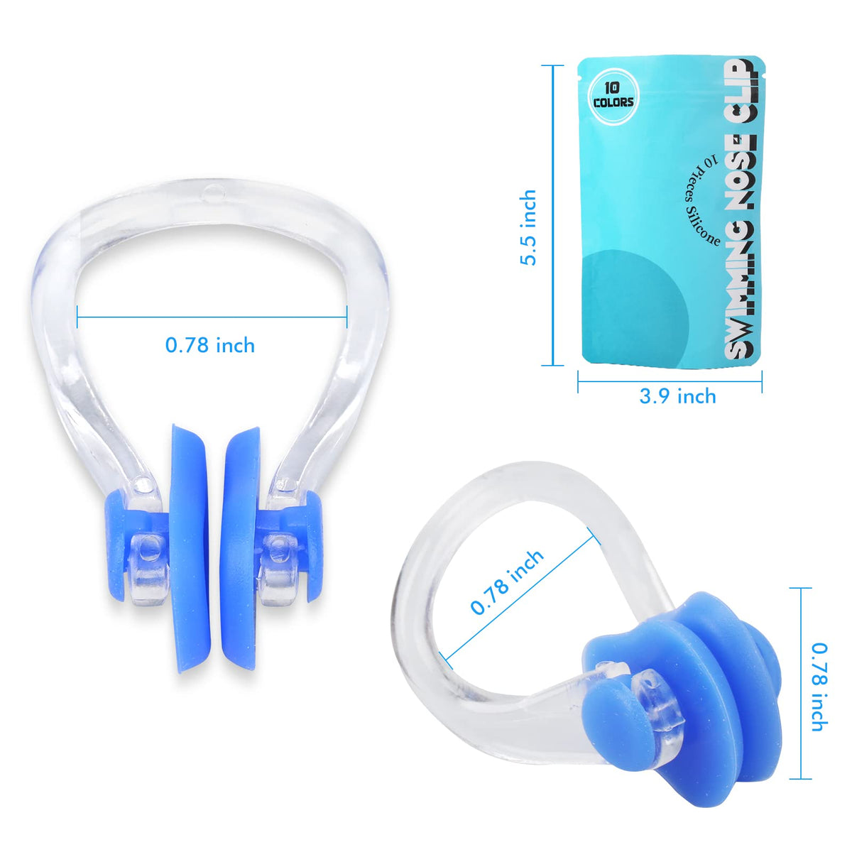 Lemon Legend Swimming Nose Clip, Silicone Waterproof Pool Nose Plugs for Kids (Age 7+) and Adults with Storage Bag, 10 Packs, Multi-Color